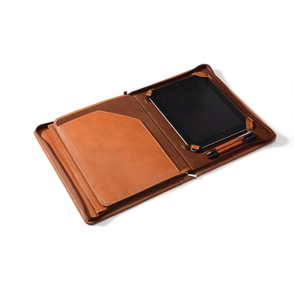 iPad Full Grain cowhide Black Leather Portfolio case
