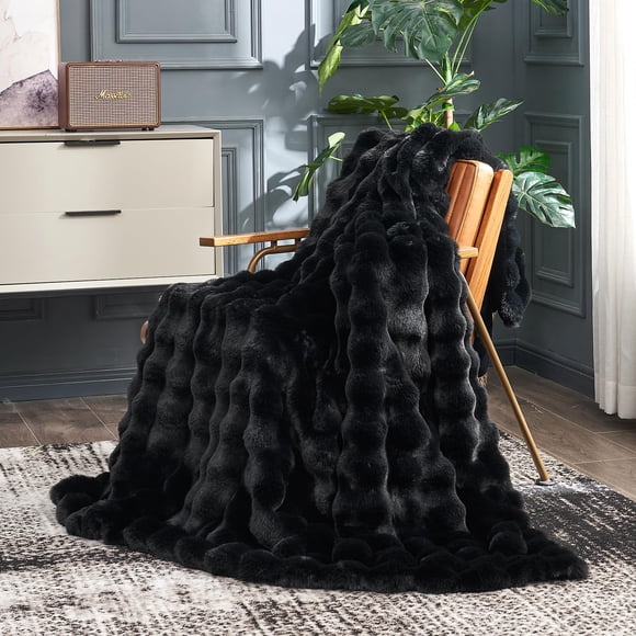 Manta Cozy Bliss de piel sintética para sofá, 130 x 150 cm, color negro