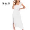 thumbnail image 2 of Vestidos de dama de honor elegantes blancos para mujer, vestido largo largo con volantes, sin mangas, informal, dividido, S, 2 of 7
