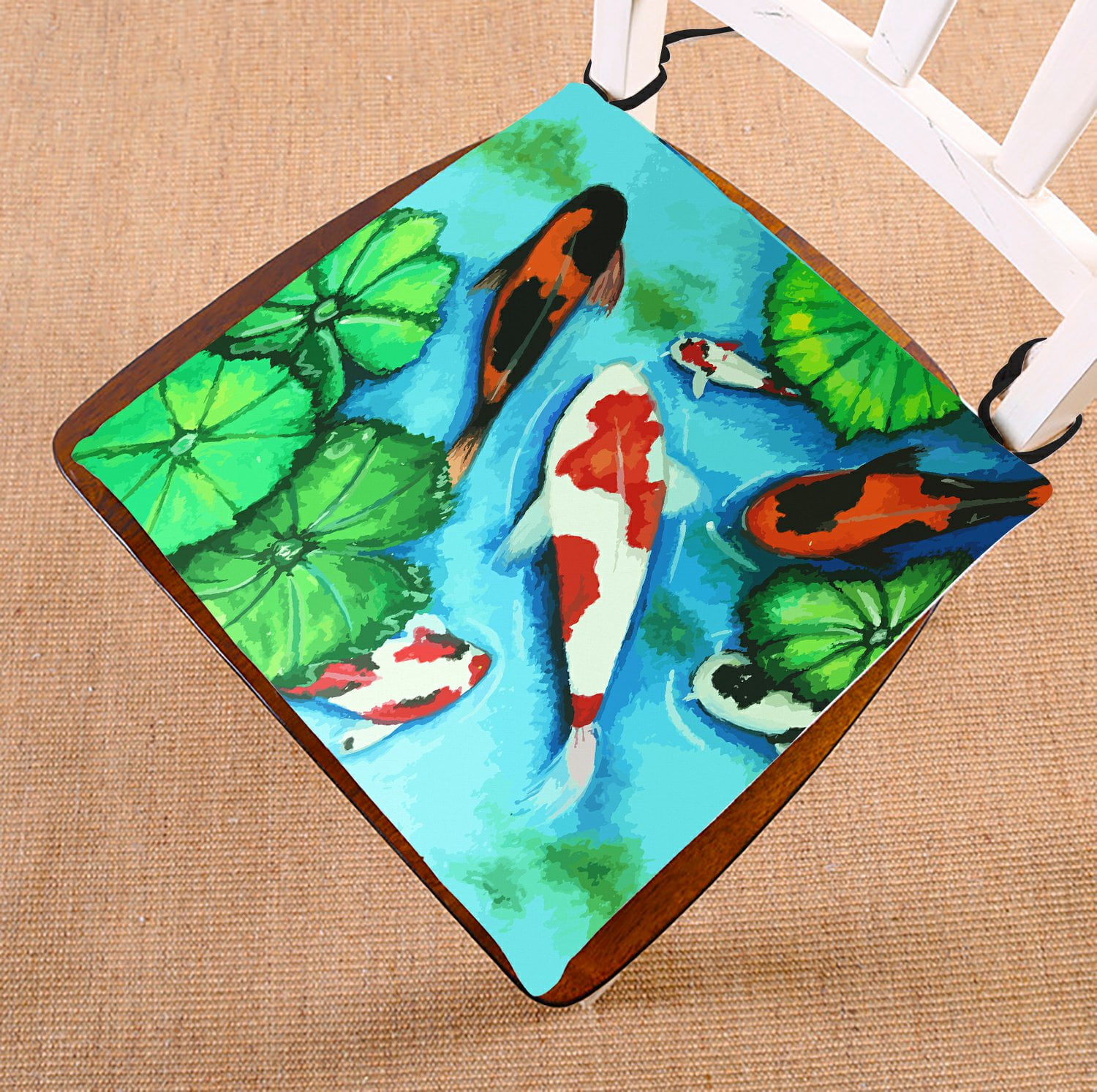 PHFZK Asian Chair Pad, Japanese Koi Fish Painting Seat Cushion Chair