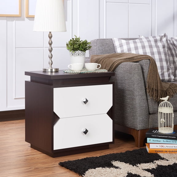 Tarris 2-Drawer Wood Nightstand, Walnut and White