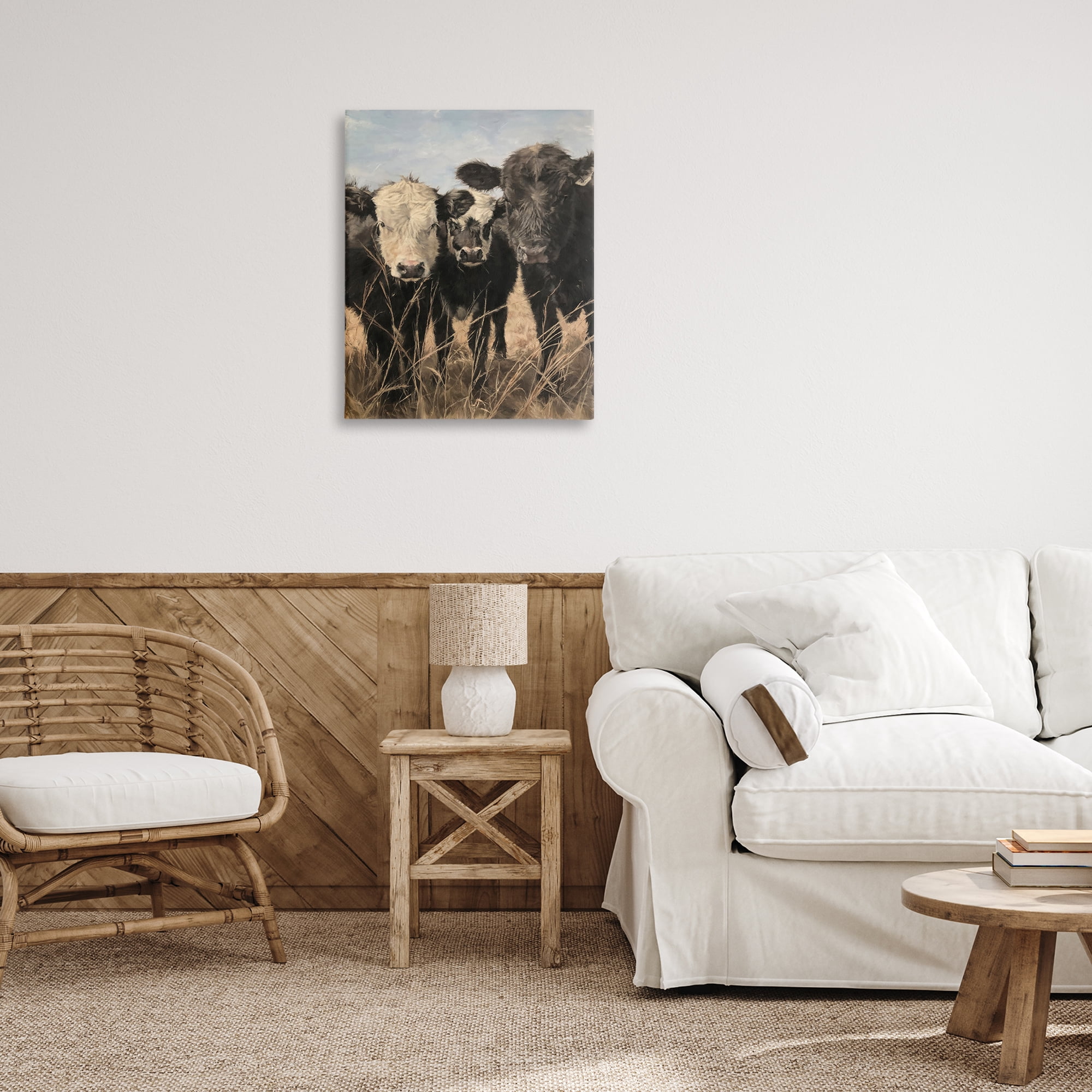 Stupell Industries All In Cow Family Animals Painting Wrapped Canvas Art Print Wall Art, 24 x 30