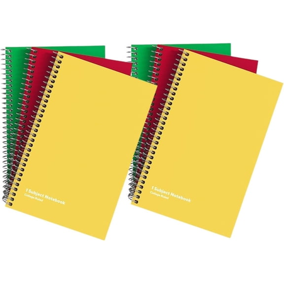 1InTheOffice 1-Subject Wirebound Notebook, College Ruled, 80 Sheets, Spiral Notebook 5x7 , 7 3/4" x 5", 6 Pack