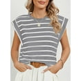 thumbnail image 3 of Spencer Womens Cap Sleeve Tops Casual Crewneck Tank Tops Summer Basic Tee Shirts Loose Striped T-Shirts Fashion (S, Gray), 3 of 8