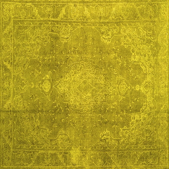Ahgly Company Machine Washable Indoor Square Persian Yellow Bohemian Area Rugs, 3' Square