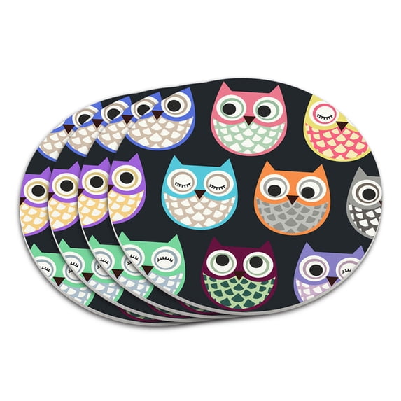 Colorful Owls Cute Pattern Coaster Set