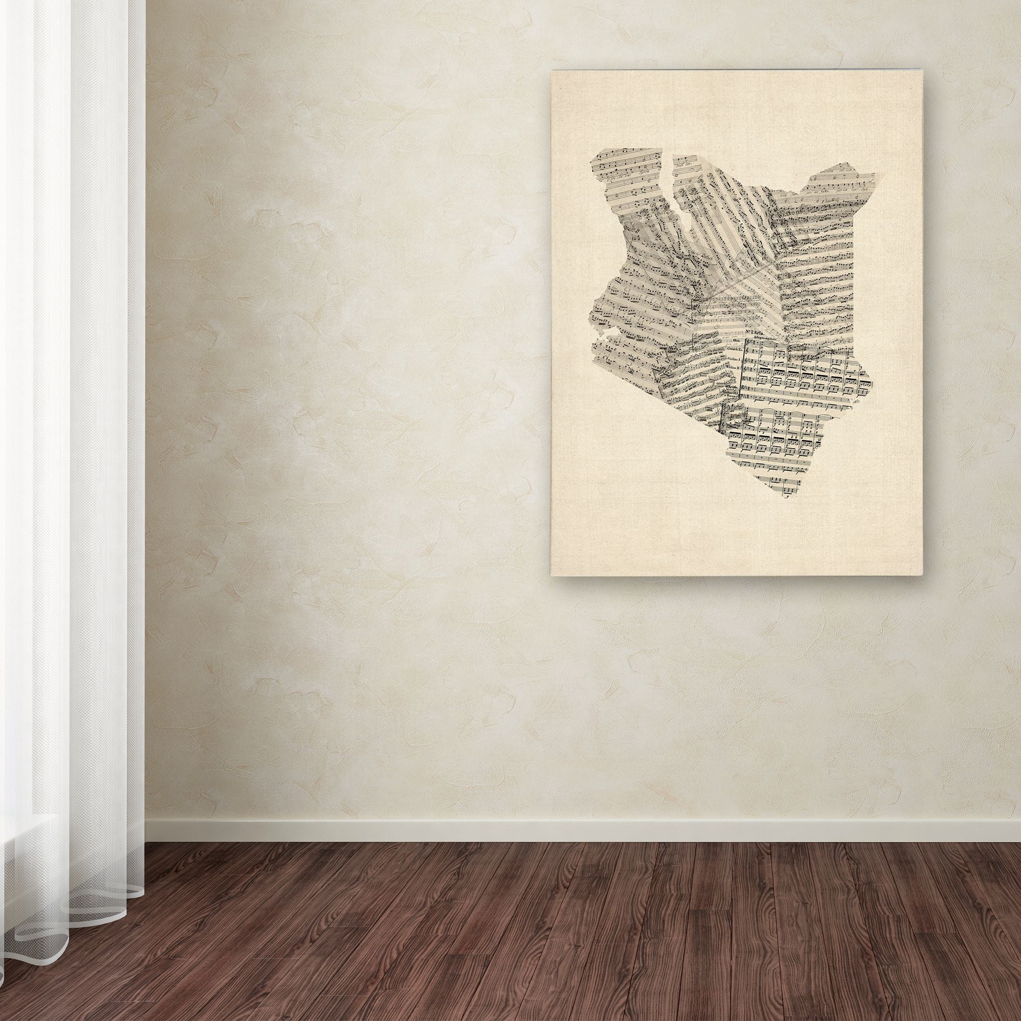 Trademark Fine Art "Old Sheet Music Map of Kenya" Canvas Art by Michael Tompsett