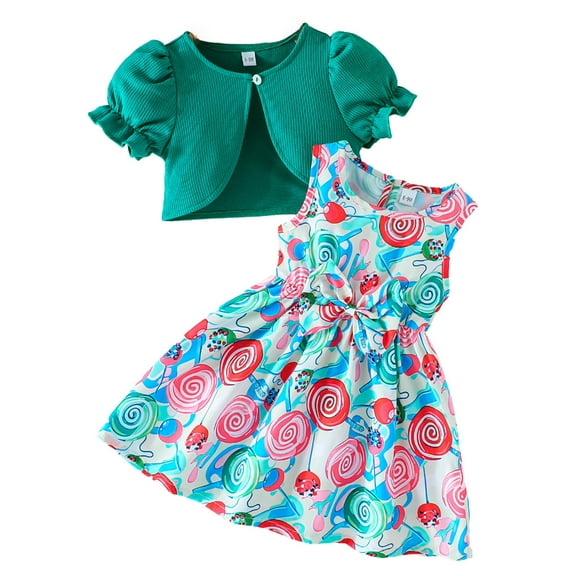 YuYuBao Toddler Girls Outfits Sets Summer Trendy Graphic floral print camis dress with Cardigan Sets Spring Summer Outdoor Princess Clothes Sets, 9-12 Months