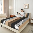 thumbnail image 4 of Manfei Zebra Cheetah Print Twin Sheet Sets, Geometric Stripe Twin Fitted Sheet, Brown White Black Aesthetic Flat Sheet for Girls, Microfiber Bedroom Decor 3 Pieces, 4 of 7