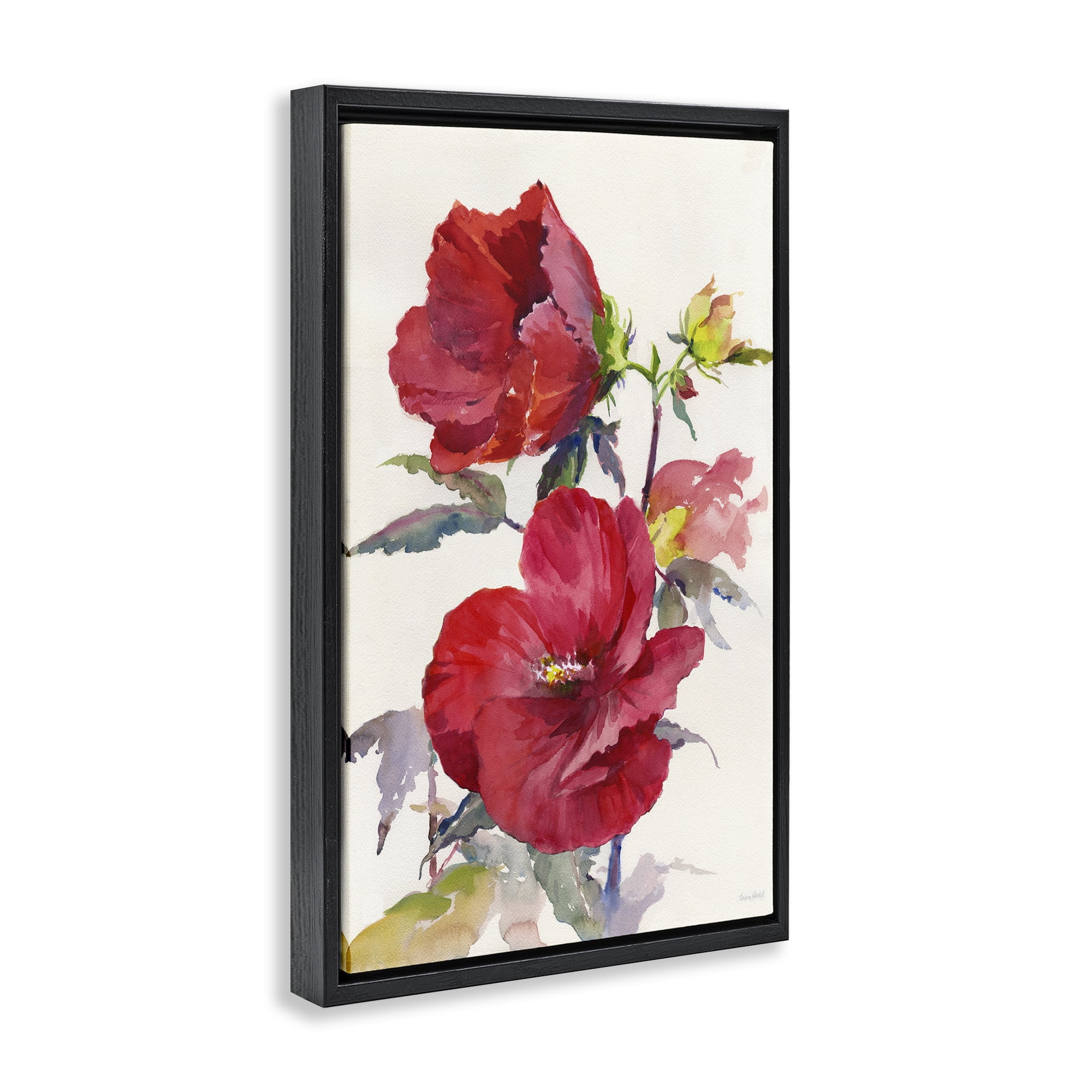 Stupell Industries Two Red Poppies Botanical & Floral Painting Black Floater Framed Art Print Wall Art, 21 x 31