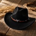 thumbnail image 4 of Kids Western Hats Boys Girls Cowboy Leather Buckle Felt Cowgirl Hat Cowboy Red Bandanas,One Size, 4 of 5