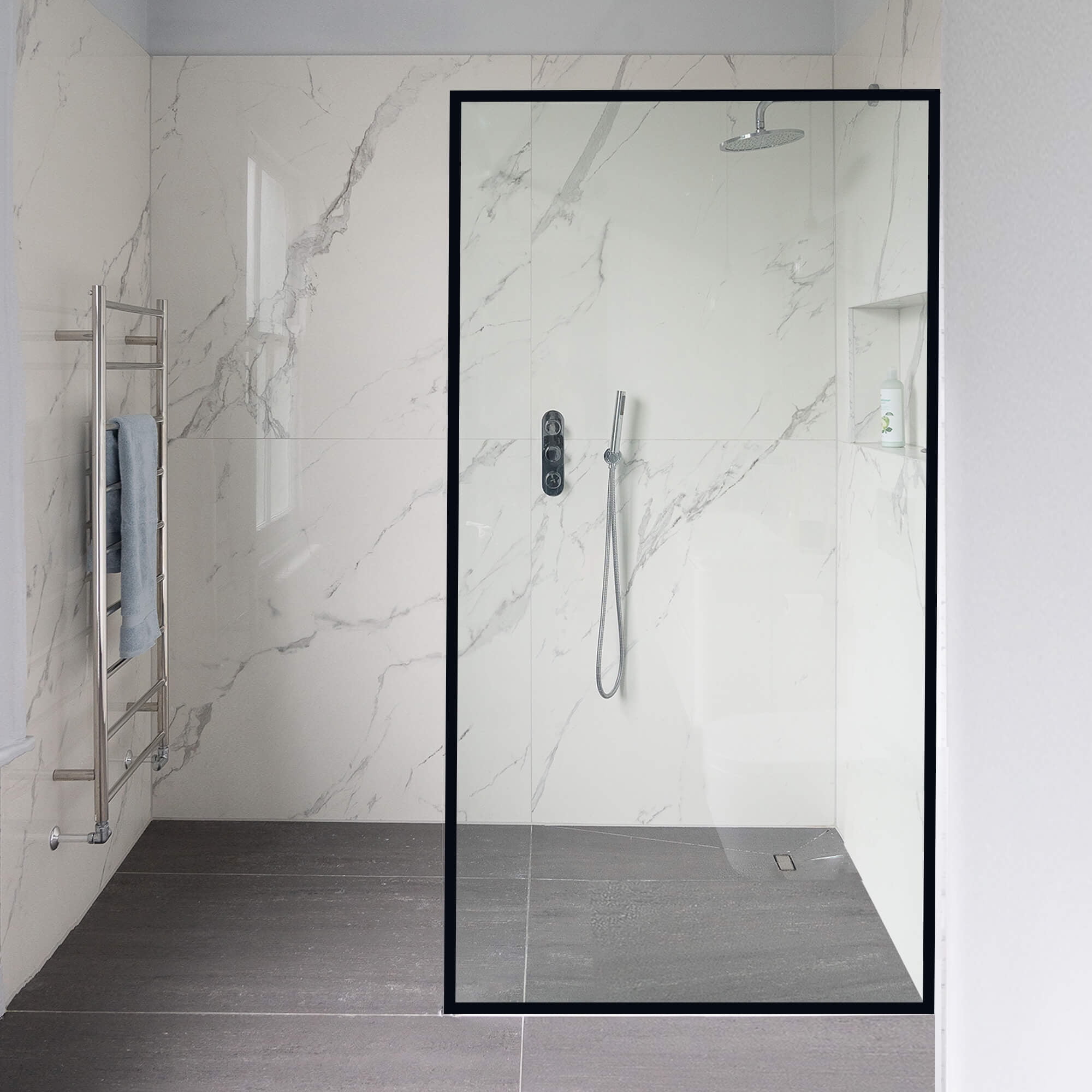 Velvon Framed Shower Glass Panel 34" W x 74" H 3/8" (10mm) SGCC Tempered Glass Shower Panel
