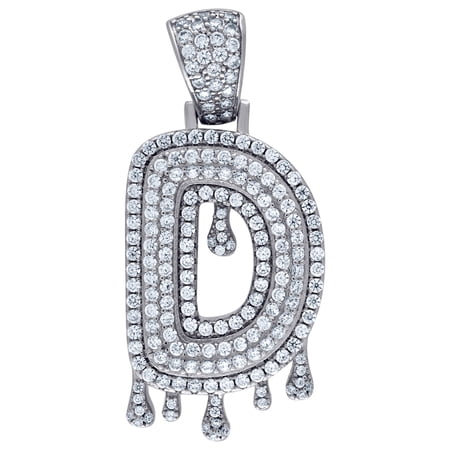 925 Sterling Silver Unisex Cubic Zirconia Letter Name Personalized Monogram Initial Alphabet D Dripping Charm Pendant Ne