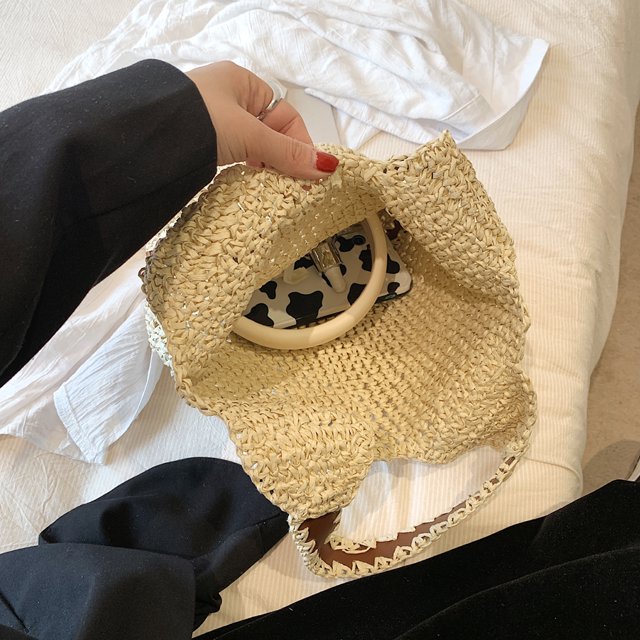 Bolso de hombro informal para mujer, bolso de Hobo ahuecado, bolso de cubo, bolso de playa de verano para mujer