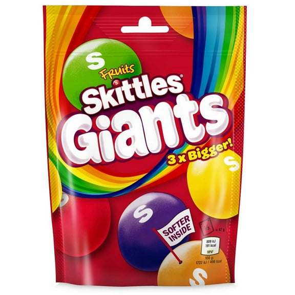 Skittles Giants Vegan Chewy Sweets Fruit Flavoured Bag 132g