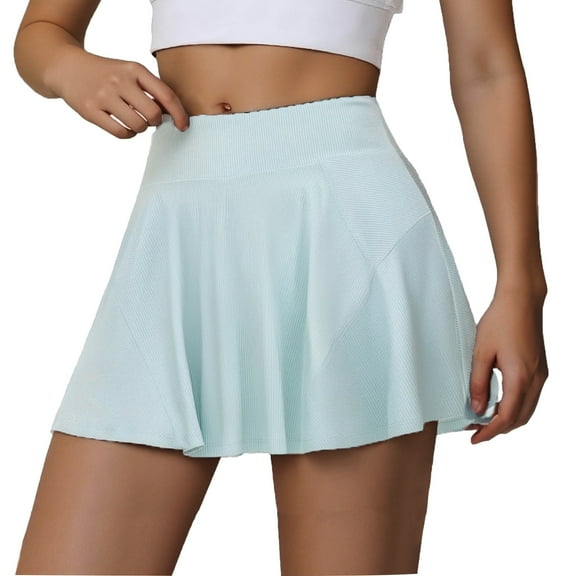 Women Tennis Skirts Athletic High Waisted Golf Skorts with Inner Shorts (Light Blue XL)
