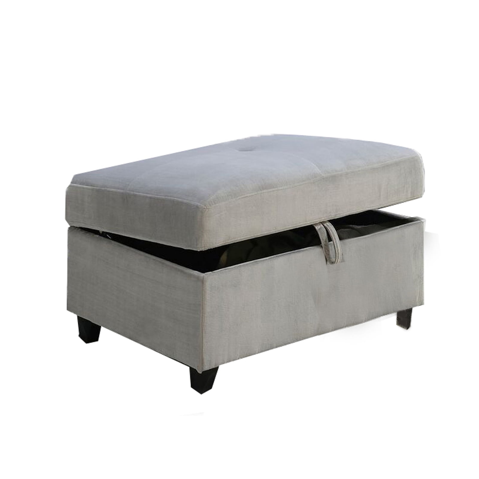 Fabric Upholstered Rectangular Ottoman with Hidden Storage, Gray