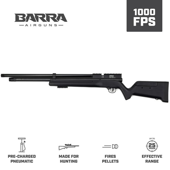Barra Airguns 1100z .22 Precharged Pneumatic Pellet Air Rifle, Black