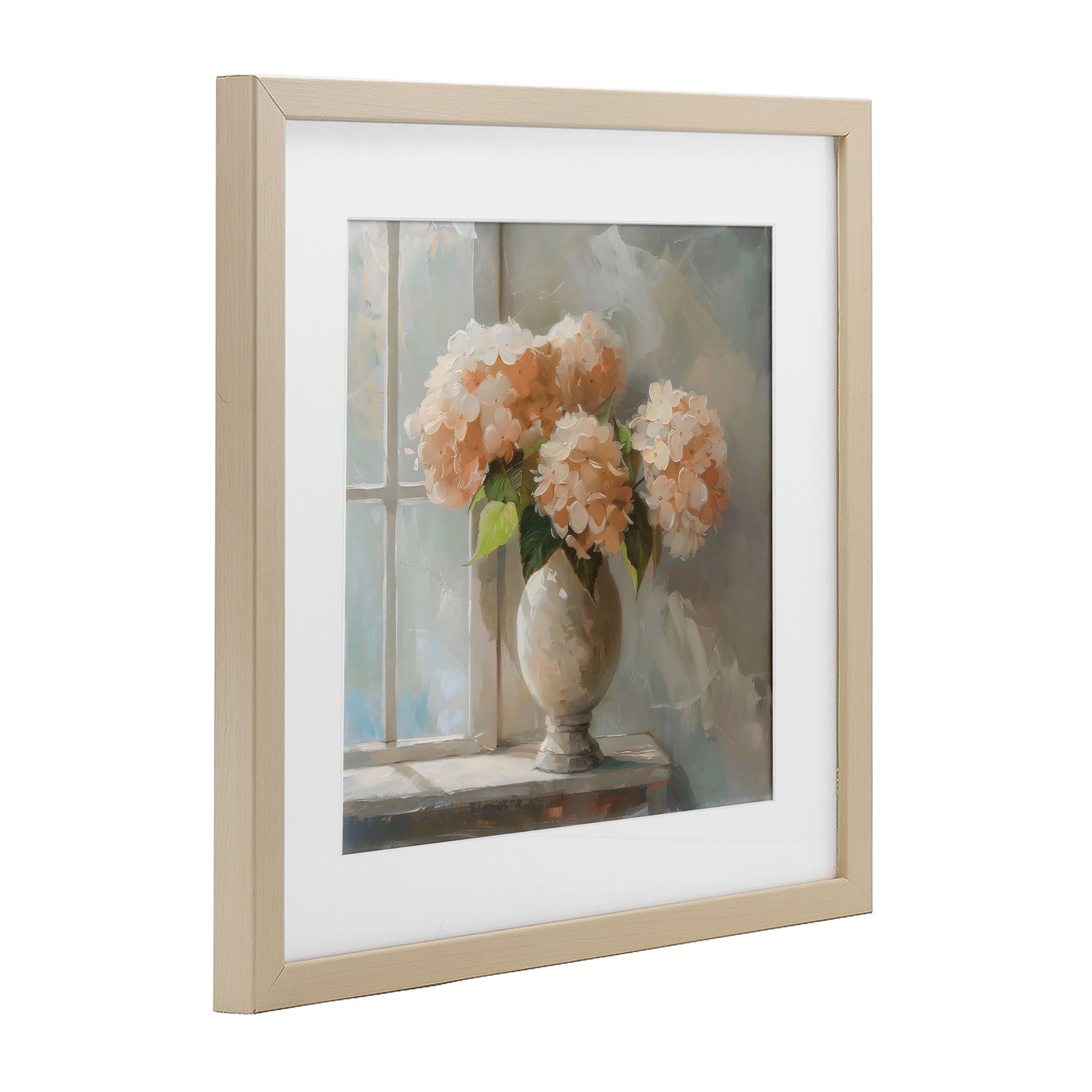 Stupell Industries Pink Hydrangea in Sunlit Vase Birch Framed Print Under Glass, design by Creative Studio