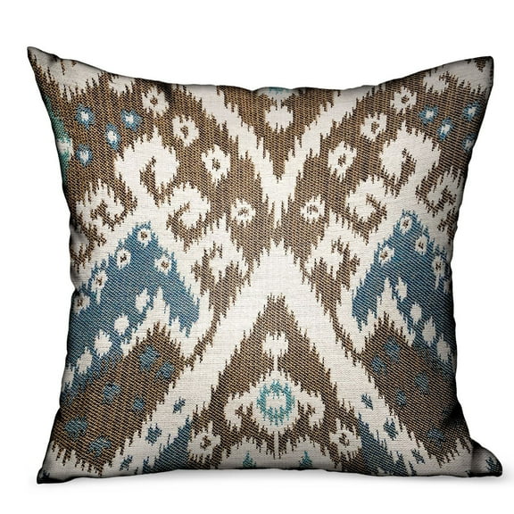 Plutus Brands Shoshone Valley Blue Brown Ikat Luxury Outdoor/Indoor Throw Pillow