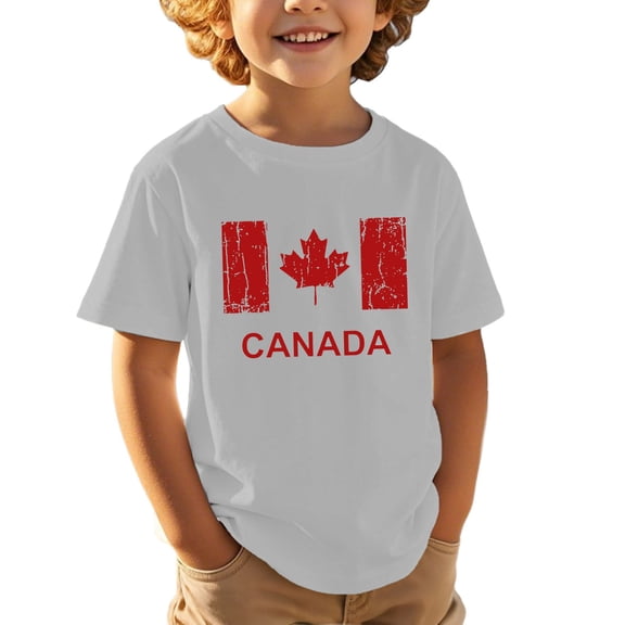 Byoo Toddler Boy's Canada Flag Distressed Graphic T-Shirts Short Sleeve Crew Neck Tee Tops Soft Patriotic Daily Pullover T Shirts