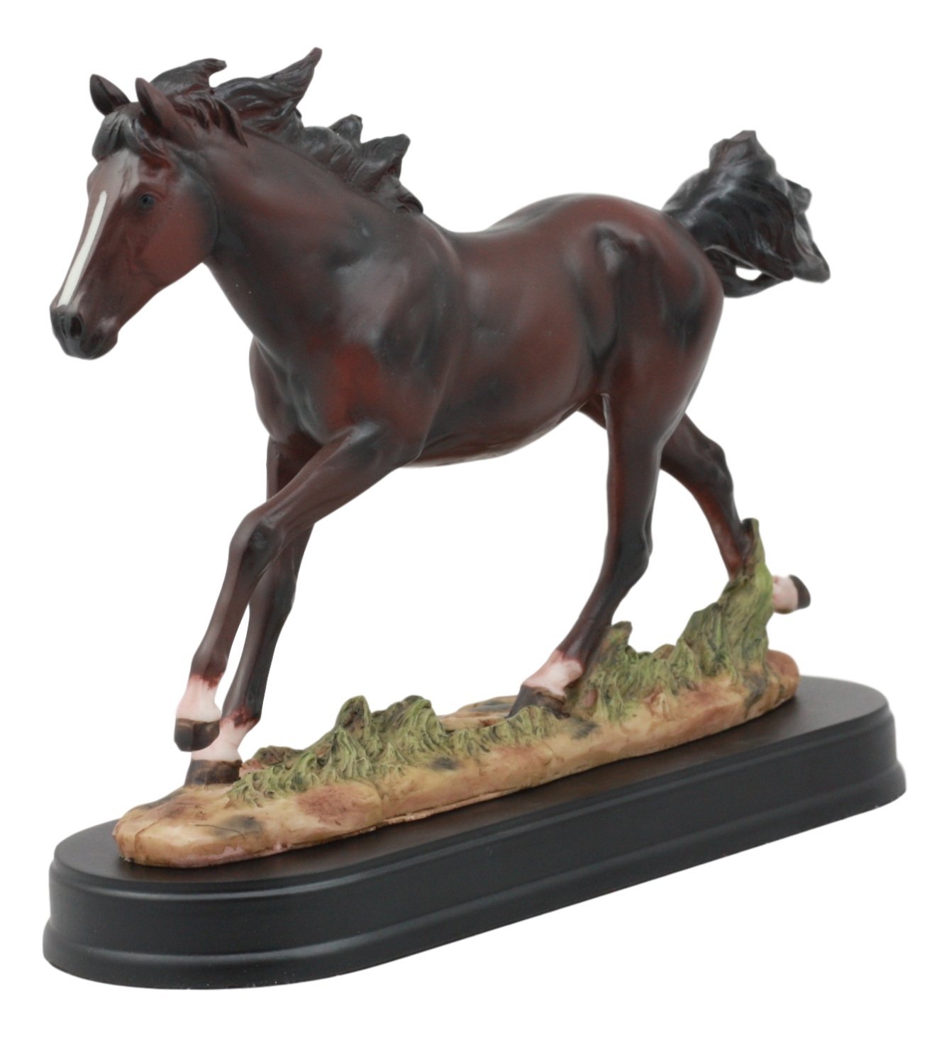 Ebros Equestrian Galloping Dark Brown Horse On Wild Pastures Statue 9.25"Long Handsome Stallion With Wooden Base Animal Decor Sculpture