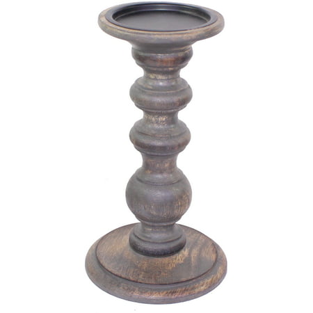 Hosley's Grey Wooden LED Pillar Candle Holder, 9' High - Country style. Ideal Gift for Wedding, Party, Home, Spa, Reiki, Aromatherapy, LED / Votive Candle Gardens