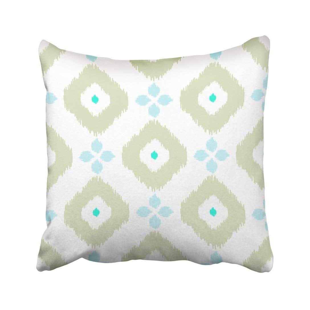 ARTJIA Accessory Ikat Abstract Geometric Green And Blue On White Classic Cotton Ethnic
