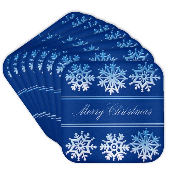 3drose, Light Blue Snowflakes on Dark Blue Merry Christmas, Set of 8 Coasters - Cork