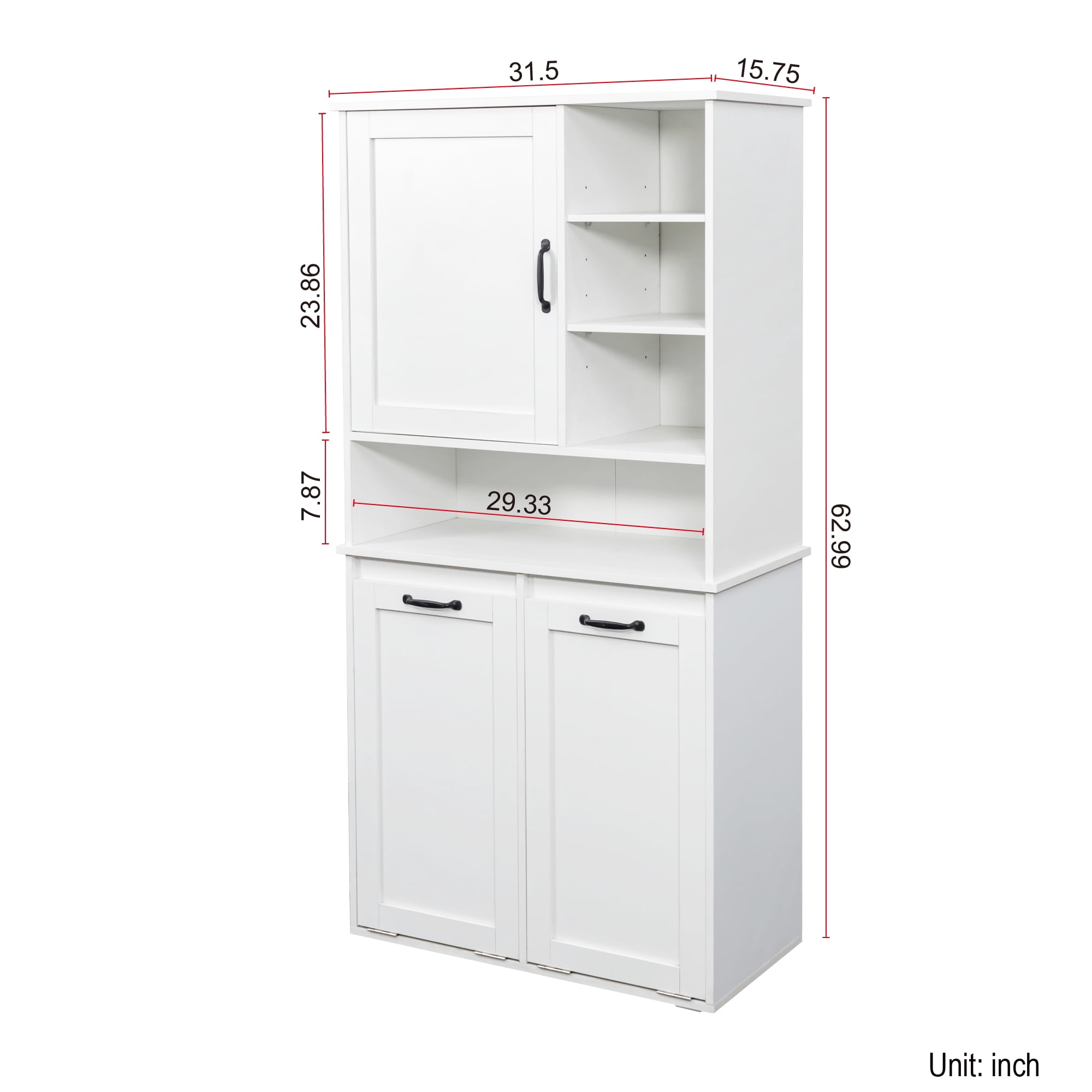 Mintazer 63" H Bathroom Storage Cabinet with 2 Tilt Out Laundry Hampers, Freestanding Laundry Cabinet with Adjustable Shelves, White
