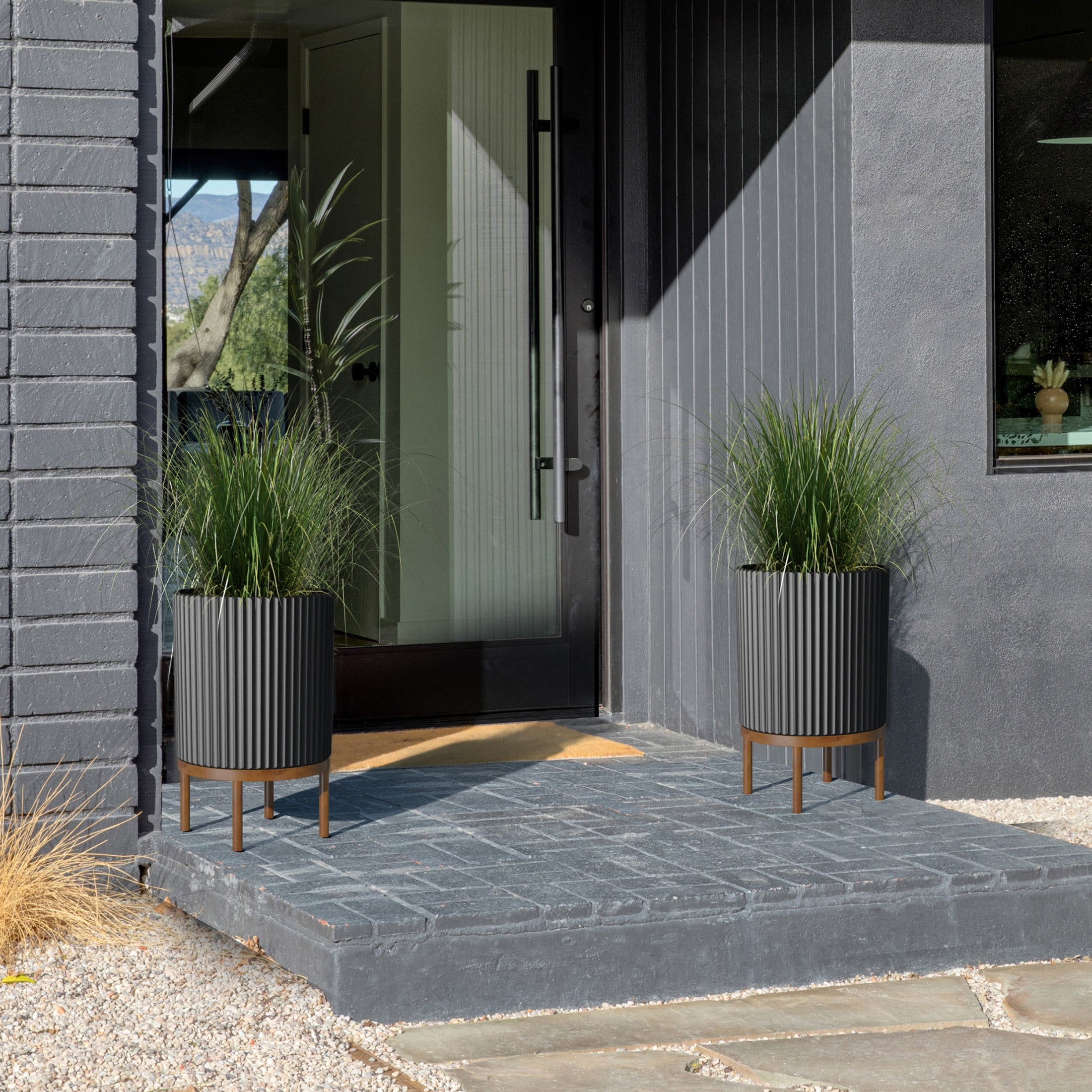 Veradek Demi Series Raised 16" Plastic-Stone Planter - (Black/Brown, 2 Pack)