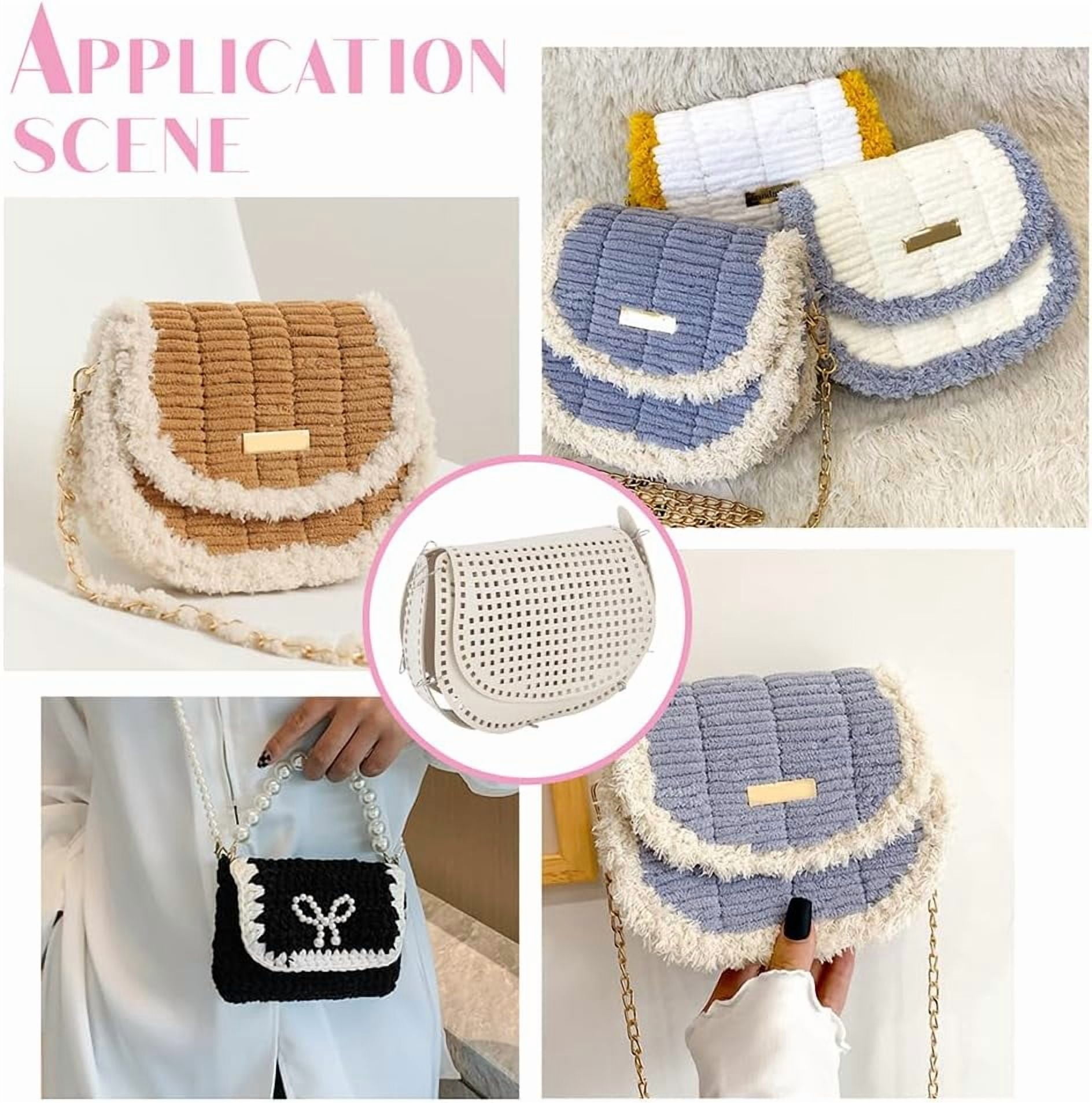 4 Sets DIY PU Leather Bag Knitting Set PU Leather Mesh Sheet Kit for Crochet Bag Making Handmade Handbag Crochet Kit for Acrylic Yarn Crafting Knit and Crochet Projects 4 Colors Colorful DIY