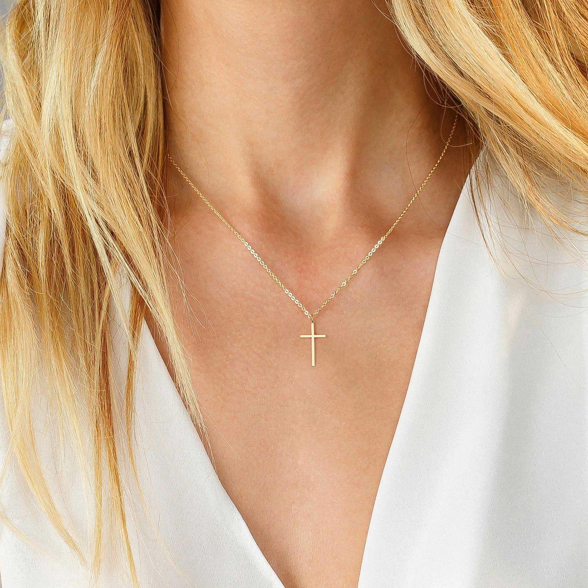 Zeffy Dainty Cross Necklace For Women - 18k Gold/Silver Plated Tiny Cross Pendant, 17"+2" Chain - View #4