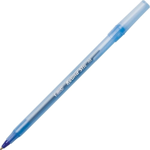 BIC Round Stic Ballpoint Pens Medium Pen Point - Blue - Blue Barrel - 12 / Dozen