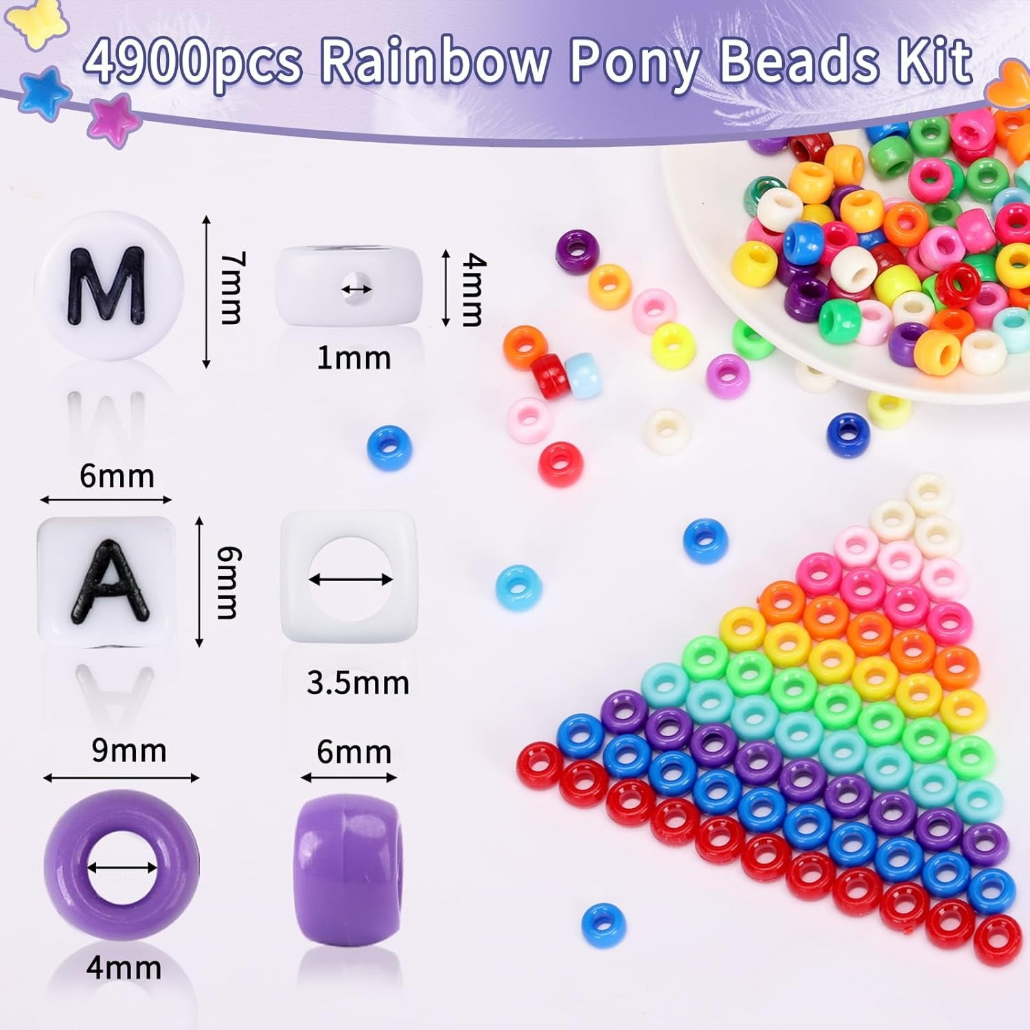 4800Pcs Pony Beads Kandi Bracelet Set Friendship Bracelet Hair Beads and Confidence for Handicraft Gifts Hand-Crafted Jewelry Making Elastic Rope