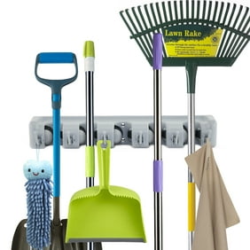 Forhauz Broom Holder with 6 Hooks, Easy Wall Mount Storage for Organizing Garage or Closet