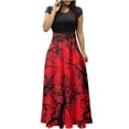 thumbnail image 2 of TIMIFIS Robe Maxi d'Halloween pour Femme à Manches Courtes, Col Ras du Cou, Taille Haute, Longue et Fluide, Robe Tendance à Motif pour Fête, Robe d'Automne Automne/hiver, 2 of 5