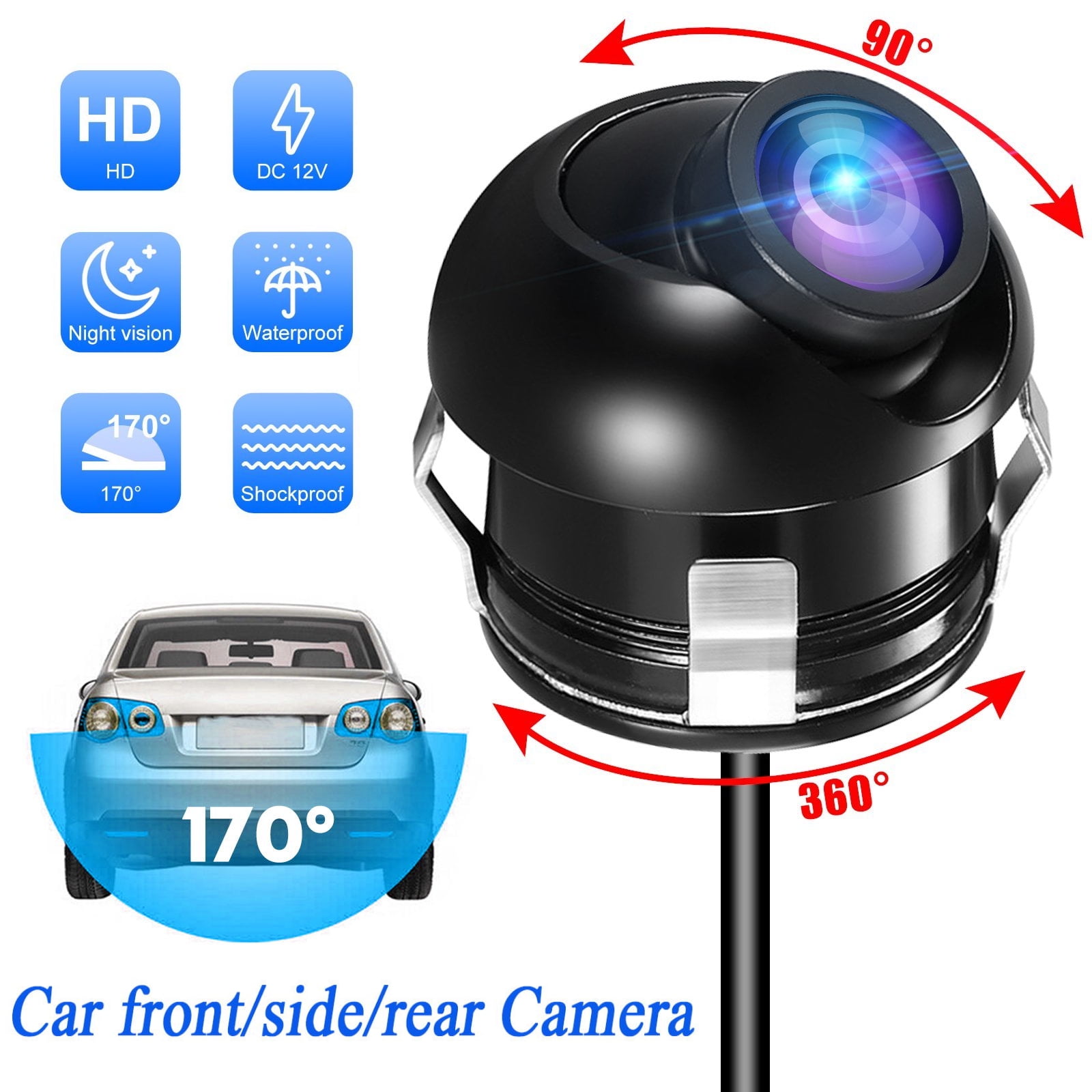 Mini Car SUV Rear Side Front Mirror 170° View CCD Backup Parking Hole Camera Kit 
