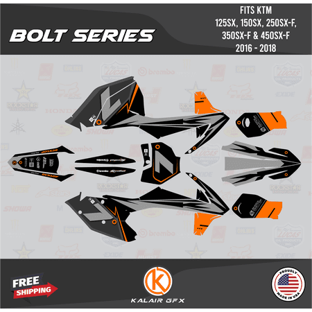 Kalair GFX Graphics Kit for KTM MOTOCROSS 125SX 150SX 250SX-F 350SX-F and 450SX-F (2016-2018) Bolt Series Kalair GFX Graphics Kit for KTM MOTOCROSS 125SX 150SX 250SX-F 350SX-F and 450SX-F (2016-2018) Bolt Series