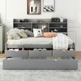 thumbnail image 3 of Full Size Wooden Captain Bed with Built-in Bookshelves & Trundle, Modern Platform Bed with 3 Storage Drawers for Small Bedroom Apartment Guest Room Space-Saving Solution, Light Gray, 3 of 9