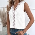 thumbnail image 3 of Lace Sleeveless Shirt Blouse Plain Color V Neckline Hollow Blouse for Women Lady Dating Summer White L, 3 of 6