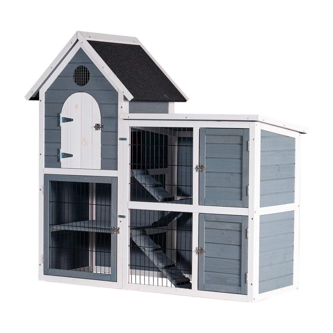 Large Outdoor Chicken Coop Cage,Weatherproof 2-Story Chicken Coop and Rabbit Hutch,Wooden Indoor/Outdoor Pet House with No-Leak Tray,Waterproof Roof and Pull-Out Tray (50.98" L×48.23" H, Blue)