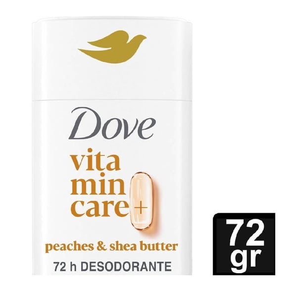 Desodorante Dove VitaminCare + en barra sin Aluminio 72 gr, Peaches & Shea Butter