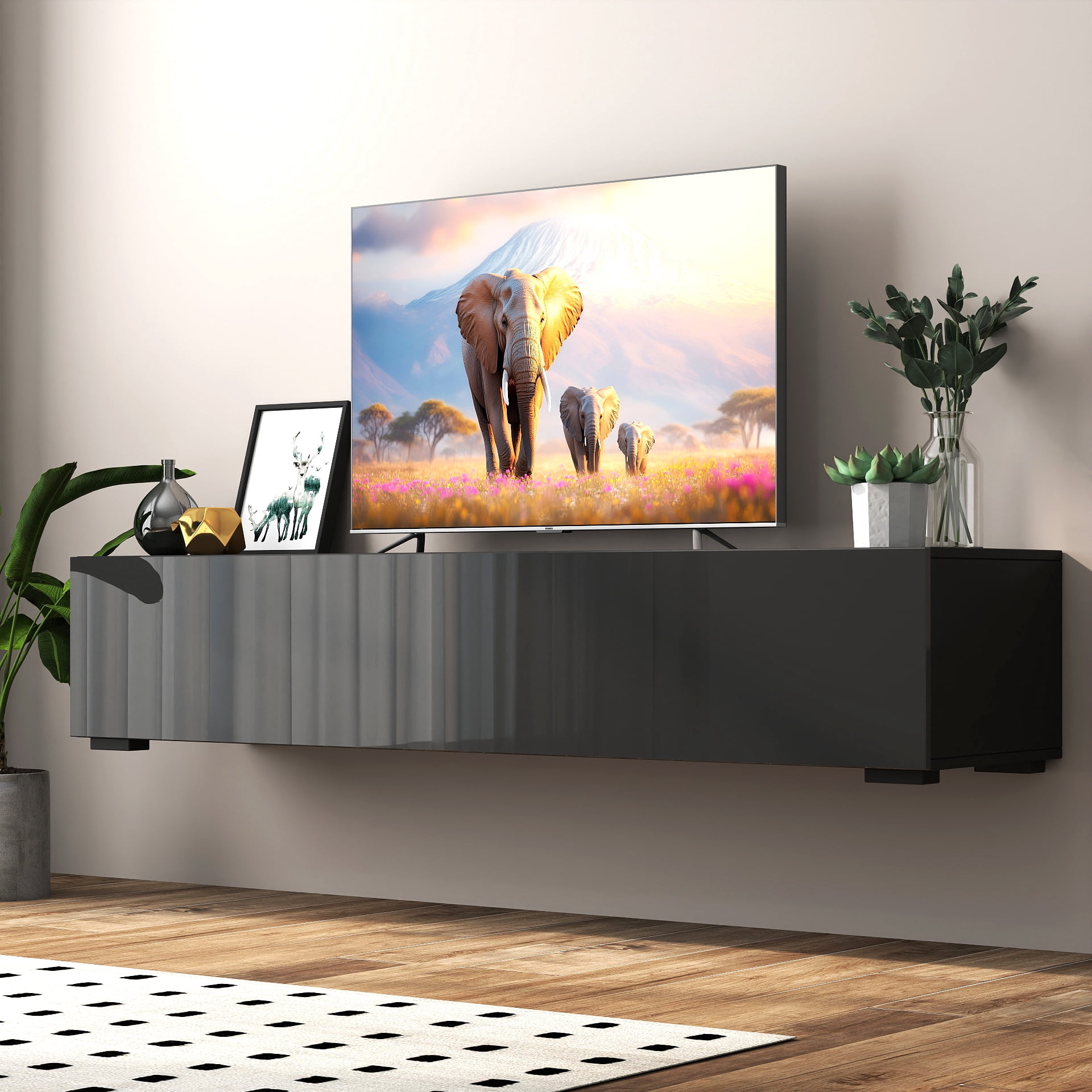 Modern Entertainment Center Media Console with Storage for Living Room, White