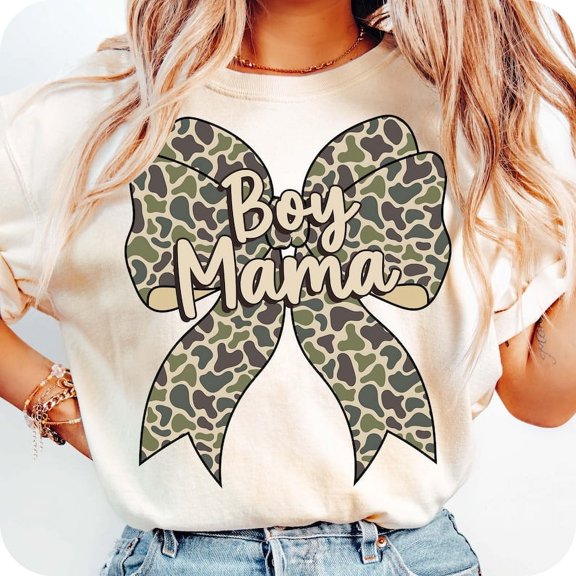 Boy Mama Camo Coquette Bow T-Shirt, Boy Mama Tee, Camo Coquette Shirt, Mom of Boys T-Shirt, Mothers Tee, Mama Camo Bow Shirt
