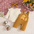 thumbnail image 2 of masbird Baby Girls Clothes Long Sleeve Romper Suspender Pants Headbands Set Fall Winter Outfits 3pcs 0 3 6 9 12 18 24 Months(Yellow,6-12 M), 2 of 9