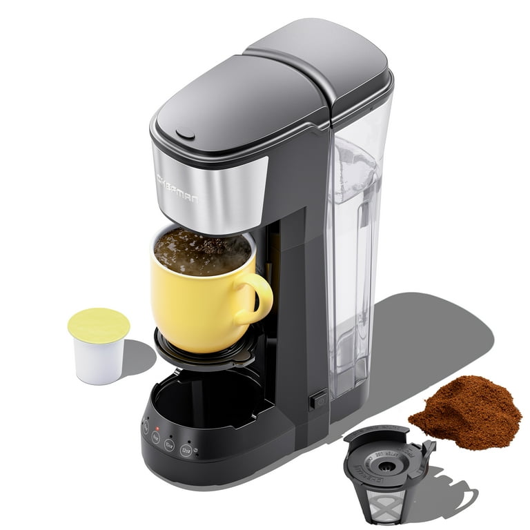Chefman Single Serve Coffee Maker: K-Cup & Ground Compatible, Single Cup  6-12 oz Portable Drip Coffee Machine with Filter - Perfect for College 