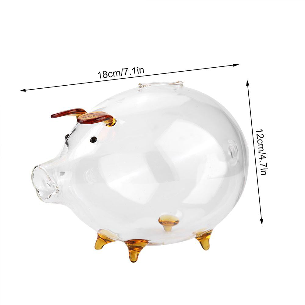 Clear Glass Chubby Pig Piggy Bank Saving Money Coin Box Kids Gift Ornament 