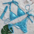 thumbnail image 2 of JIANJIA Swim Suits for Women Summer Gradient Print Lace Up Halter Sexy Sparkly Brassiere With Thongs Split Beach Hair Band Three Piece Bikinis Swimwears Bathing Suits,Blue,S, 2 of 3