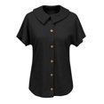 thumbnail image 5 of Women's Waffle Button Down Collared Shirt Short Sleeve Casual Blouse Loose Fit Lightweight Waffle Knit Gauze Shirts Summer Dressy Casual Office Work Blouse Business Camping Clothes Black L, 5 of 7